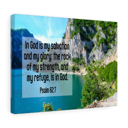 Scripture Canvas In God is My Salvation Psalm 62:7 Christian Bible Verse Meaningful Framed Prints, Canvas Paintings Framed Matte Canvas 16x24