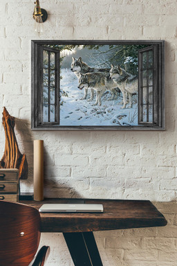 Vintage 3D Window View Gift Idea Wolf In The Snow Forest Decor Framed Prints, Canvas Paintings Framed Matte Canvas 8x10