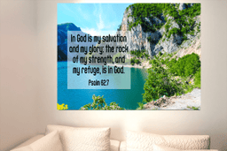 Scripture Canvas In God is My Salvation Psalm 62:7 Christian Bible Verse Meaningful Framed Prints, Canvas Paintings Framed Matte Canvas 32x48
