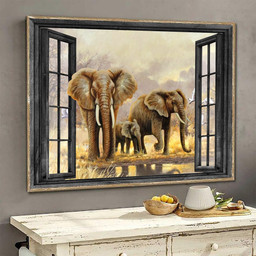 Elephants 3D Window View Canvas Painting Decor Forest Th0366-Ptd Framed Prints, Canvas Paintings Wrapped Canvas 8x10