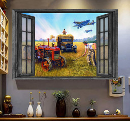 Vintage Retro Farmer Field Canvas Painting Art 3D Window View Gift Idea Gift Birthday Framed Prints, Canvas Paintings Wrapped Canvas 8x10