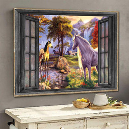 Horse 3D Window View Canvas Painting Living Waterfall Ha0503-Tnt Framed Prints, Canvas Paintings Framed Matte Canvas 8x10