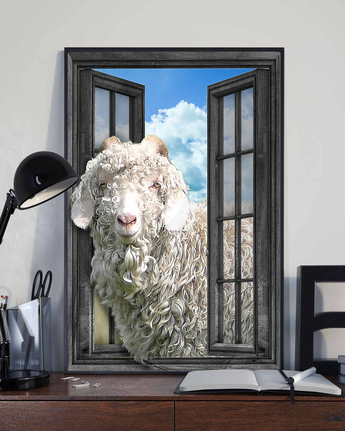 Angora Goat 3D Window View Canvas Painting Prints Cattle Farm Lover Framed Prints, Canvas Paintings Wrapped Canvas 8x10