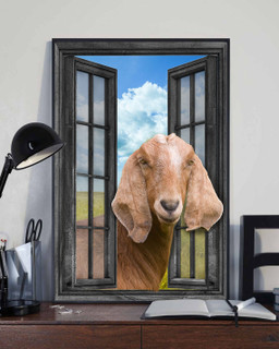 Nubien Goat 3D Window View Canvas Painting Prints Cattle Lover Framed Prints, Canvas Paintings Framed Matte Canvas 8x10