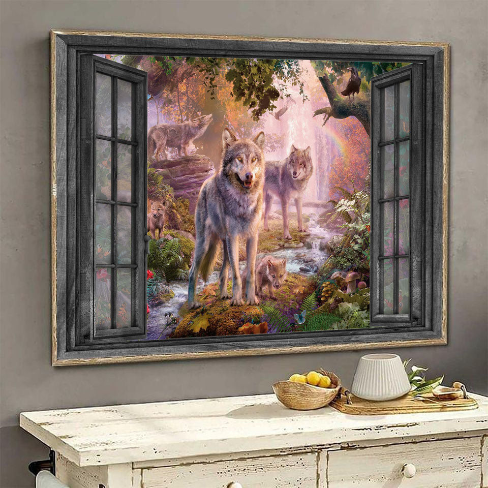 Wolf 3D Window View Canvas Painting Decor Forest Ha0482-Ptd Framed Prints, Canvas Paintings Wrapped Canvas 8x10