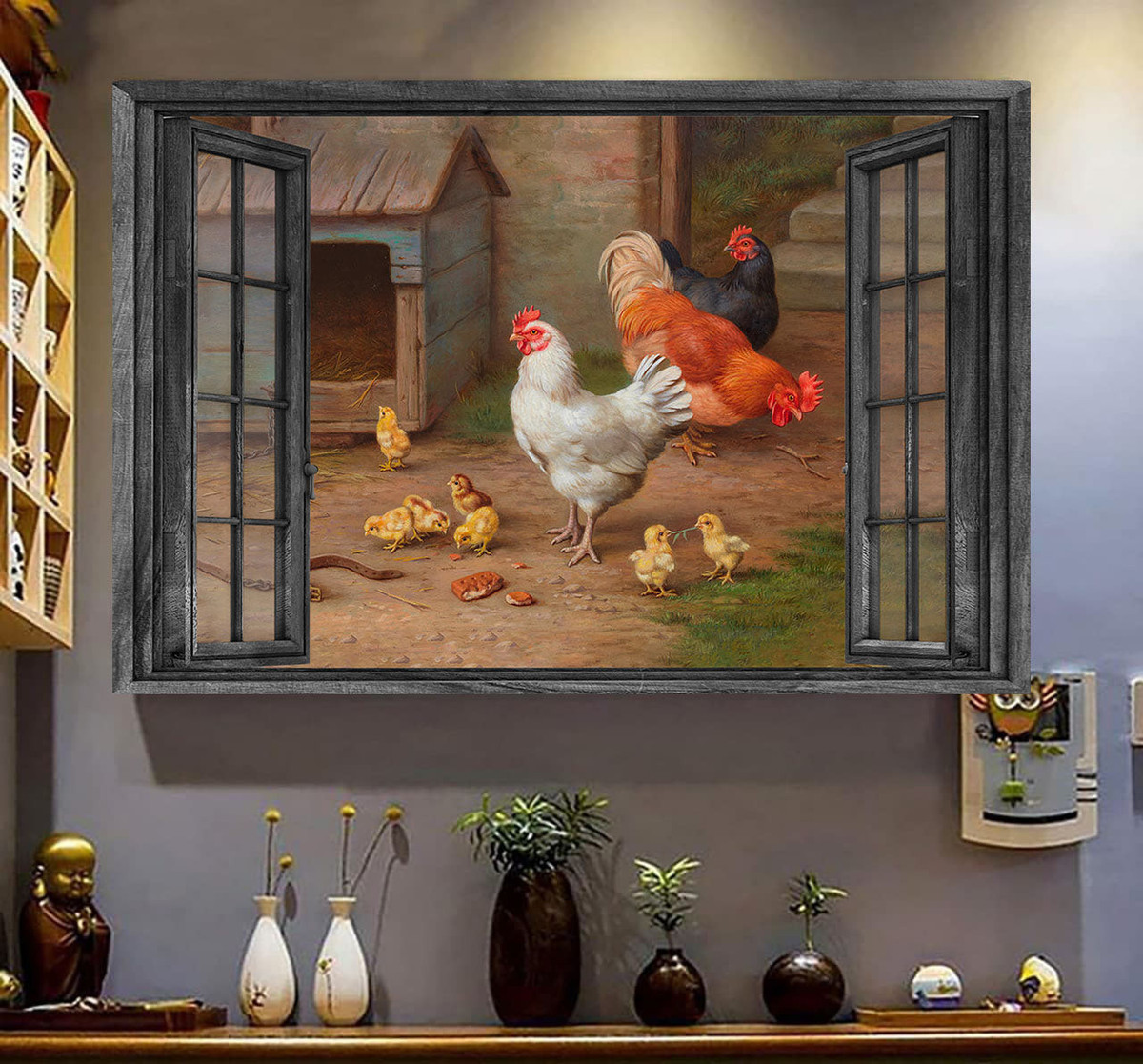 Chicken 3D Window View Canvas Painting Art 3D Window View Fall In Love With Vintage Retro Farmer Easter Gift Idea Framed Prints, Canvas Paintings Wrapped Canvas 8x10
