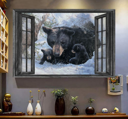 Bear 3D Window View Canvas Painting Art 3D Window View Wild Animals Lover Bear Winter Framed Prints, Canvas Paintings Framed Matte Canvas 8x10