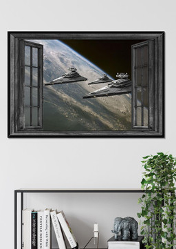 Spacecraft Star War Vintage 3D Window View Gift Idea Movie For Housewarming 02 Framed Prints, Canvas Paintings Framed Matte Canvas 32x48