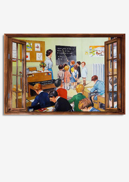 Vintage 3D Window View Gift Idea Classroom Teacher For School Decor Framed Prints, Canvas Paintings Framed Matte Canvas 8x10