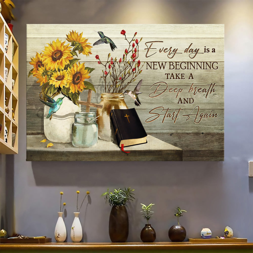 Sunflower Painting Bible Hummingbird Every Day Is A New Beginning Matte Gallery Canvas Painting, Canvas Hanging Gift Idea Framed Prints, Canvas Paintings Wrapped Canvas 8x10