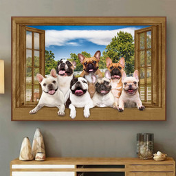 French Bulldog 3D Window View Canvas Painting Art 3D Window View Dogs Lover Canvas Paintings Framed Matte Canvas 8x10