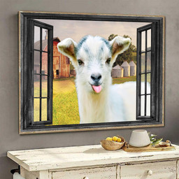 Goat Tongue Out 3D Window View Wall Arts Painting Prints Farm Th0398-Ptd Framed Prints, Canvas Paintings Framed Matte Canvas 8x10