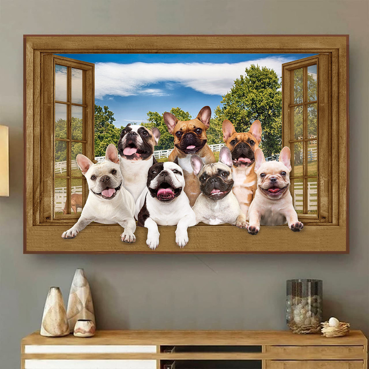 French Bulldog 3D Window View Canvas Painting Art 3D Window View Dogs Lover Canvas Paintings Wrapped Canvas 8x10