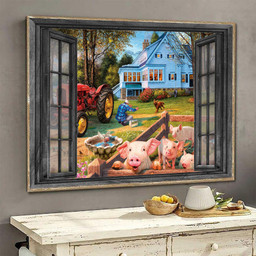 Pig 3D Window View Canvas Painting Decor Farm Animals Ha0363-Ptd Framed Prints, Canvas Paintings Framed Matte Canvas 8x10