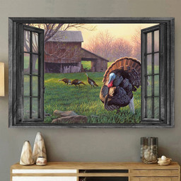 Turkey 3D Window View Painting Art Opend Window Grassland Farm Animals Lover Framed Prints, Canvas Paintings Framed Matte Canvas 8x10
