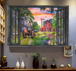 Vintage Retro Farmer 3D Window View Canvas Painting Art 3D Window View Farm Lover Gift For Friend Gift Birthday Framed Prints, Canvas Paintings Framed Matte Canvas 8x10