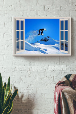 Vintage 3D Window View Gift Idea Skiing Mountain Morning Decor Framed Prints, Canvas Paintings Framed Matte Canvas 16x24