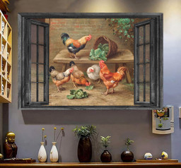 Chickens 3D Window View Canvas Painting Art 3D Window View Fall In Love With Farm Animal Easter Gift Idea Framed Prints, Canvas Paintings Framed Matte Canvas 8x10
