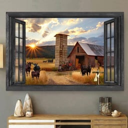 Angus Cow 3D Window View Canvas Painting Art 3D Window View Farms Animal Gift Idea Gift Birthday Framed Prints, Canvas Paintings Framed Matte Canvas 8x10