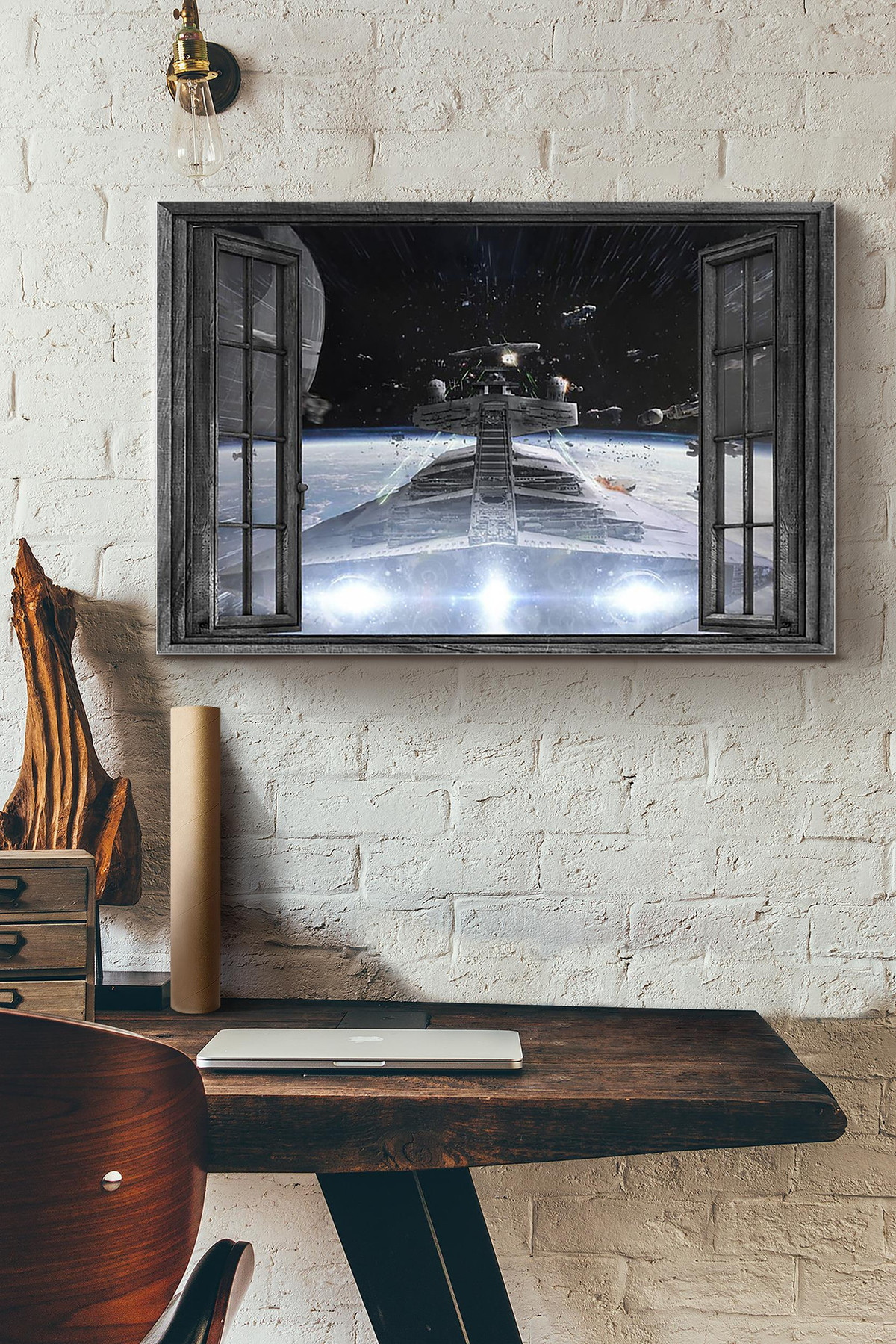 Vintage 3D Window View Gift Idea Space Ufo Decor Framed Prints, Canvas Paintings Wrapped Canvas 8x10