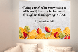 Scripture Canvas Thanksgiving to God 2 Corinthians 9:11 Bible Verse Meaningful Framed Prints, Canvas Paintings Framed Matte Canvas 32x48