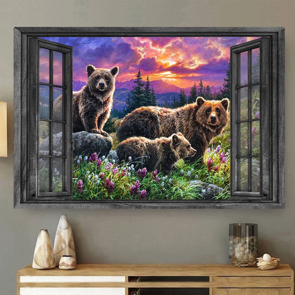 Bear 3D Window View Canvas Painting Art Living Decor Brown Bear Gift Framed Prints, Canvas Paintings Wrapped Canvas 8x10