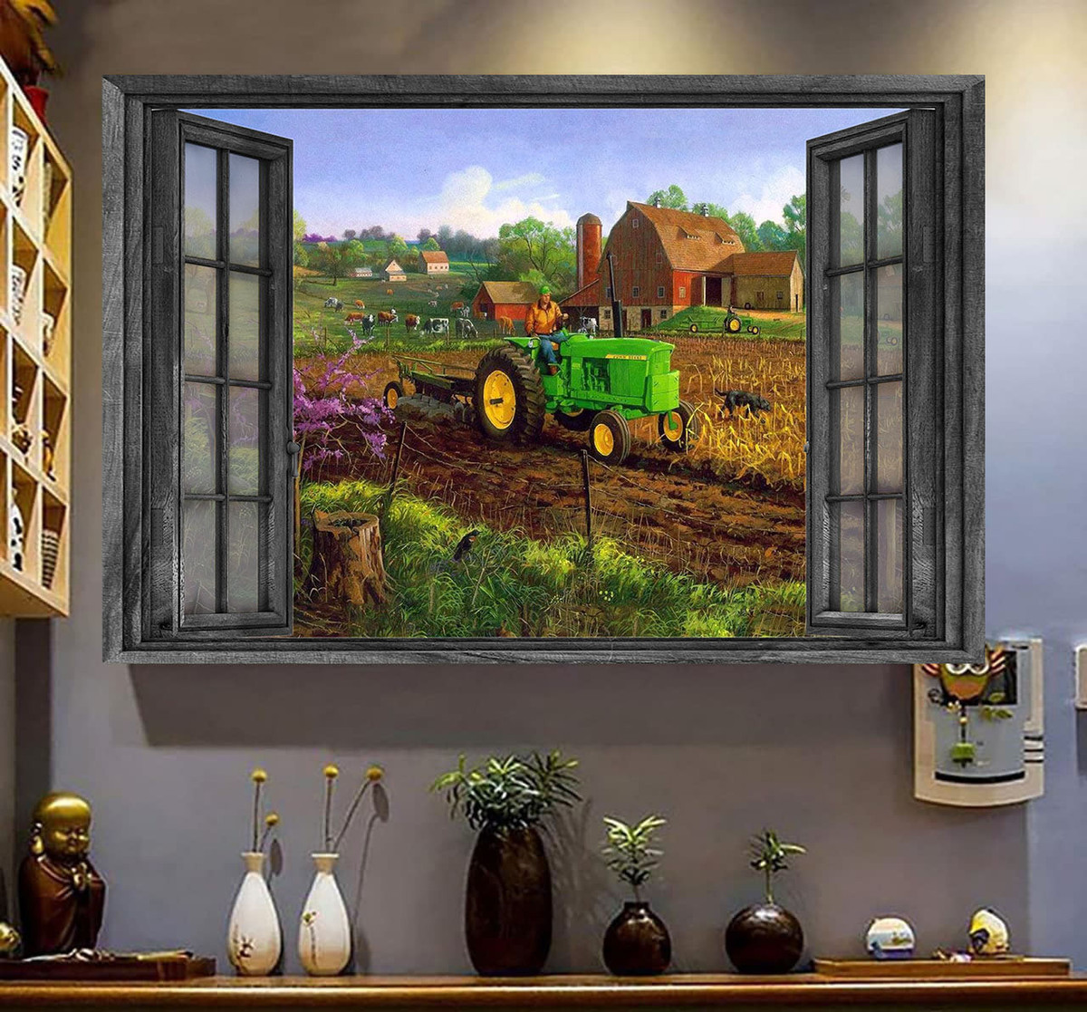 Vintage Retro Farmer 3D Window View Painting Art Gift Idea Framed Prints, Canvas Paintings Wrapped Canvas 8x10