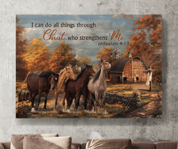 Horses Autumn Forest I Can Do All Things Through Christ Who Strengthens Me Matte Gallery Canvas Painting, Canvas Hanging Gift Idea Framed Prints, Canvas Paintings Framed Matte Canvas 8x10