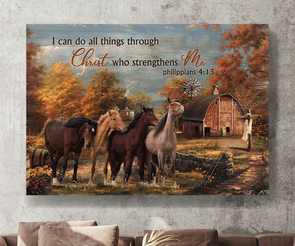 Horses Autumn Forest I Can Do All Things Through Christ Who Strengthens Me Matte Gallery Canvas Painting, Canvas Hanging Gift Idea Framed Prints, Canvas Paintings Wrapped Canvas 8x10