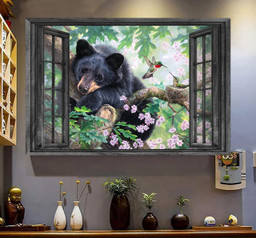Bear 3D Window View Canvas Painting Art 3D Window View Wild Animals Lover Bear Spring Framed Prints, Canvas Paintings Framed Matte Canvas 8x10