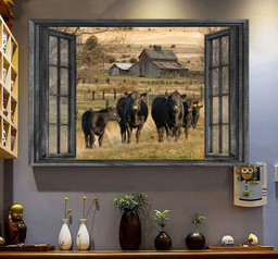 Angus 3D Window View Canvas Painting Art 3D Window View Cattle Lover Gift Idea Gift Father Day Framed Prints, Canvas Paintings Framed Matte Canvas 8x10
