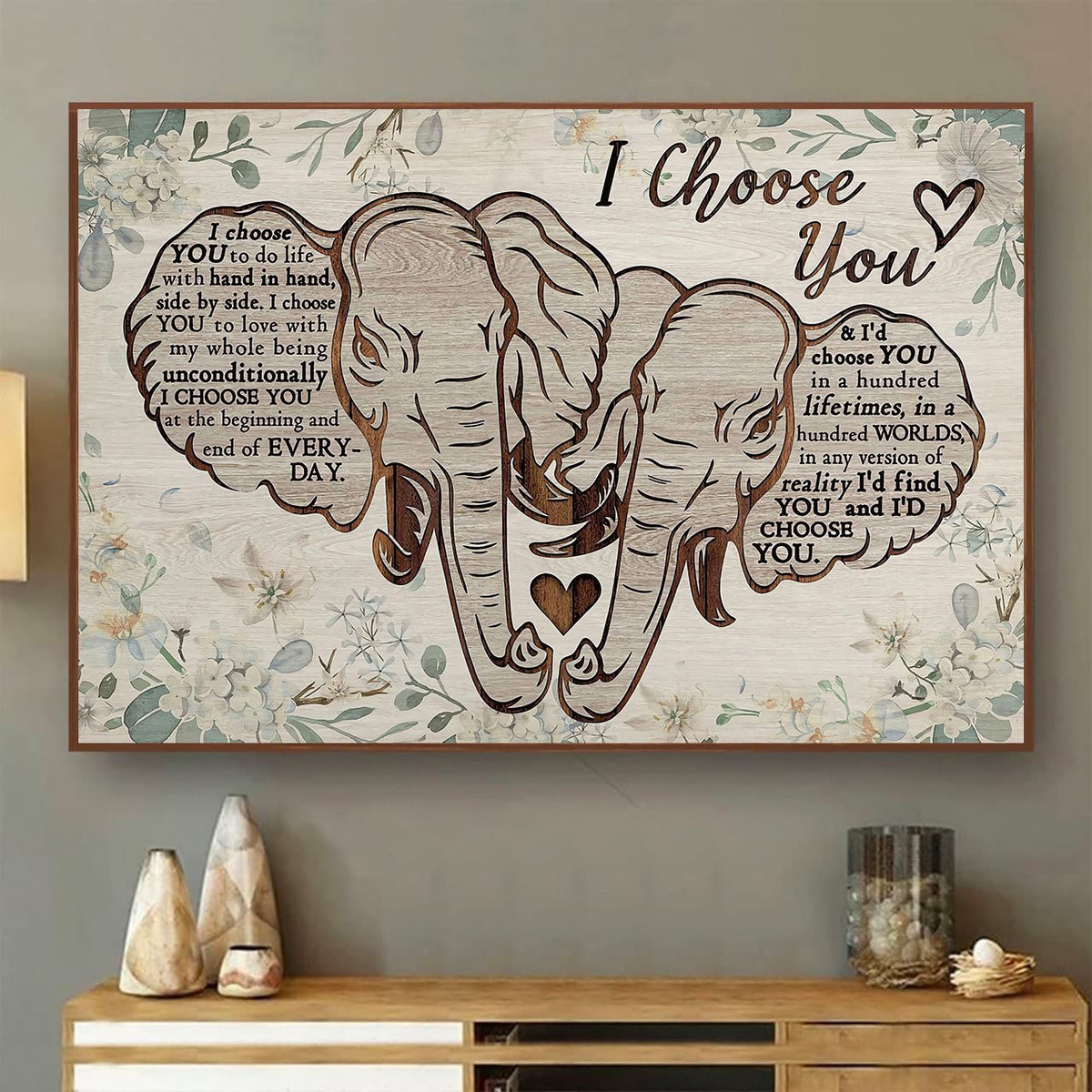 Elephant Couple Canvas Painting Art I Choose You Custom Name Personalized Gift For Your Love Framed Prints, Canvas Paintings Wrapped Canvas 8x10