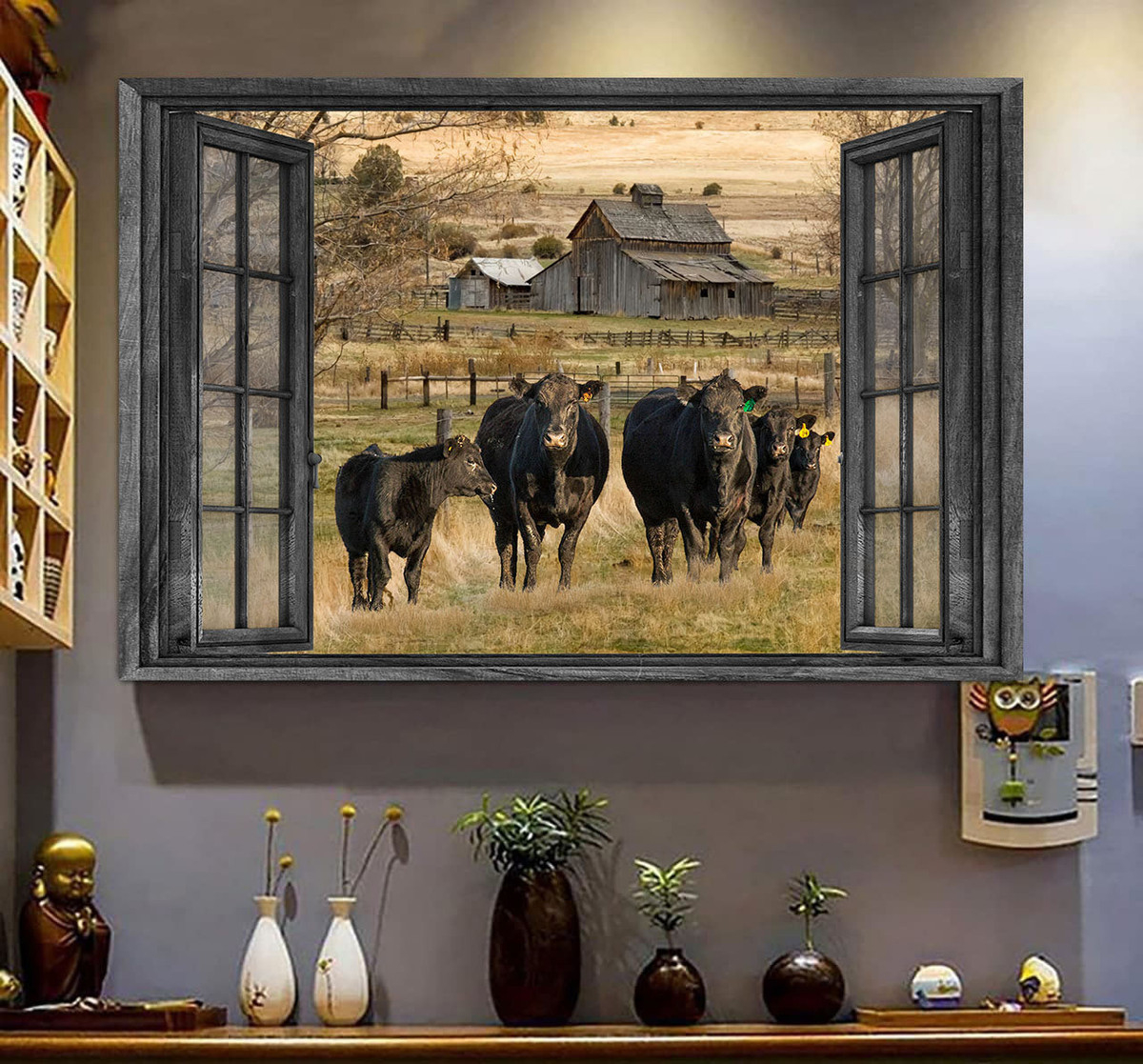 Angus 3D Window View Canvas Painting Art 3D Window View Cattle Lover Gift Idea Gift Father Day Framed Prints, Canvas Paintings Wrapped Canvas 8x10