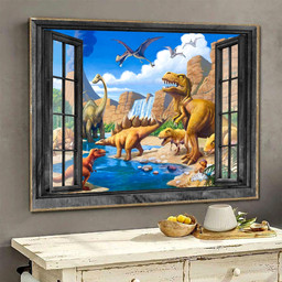 Dinosaurs Wall Arts Painting 3D Window View Jurassic Park Gift Idea Birthday Framed Prints, Canvas Paintings Framed Matte Canvas 8x10