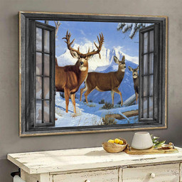 Deer 3D Window View Housewarming Gift Decor Winter Hunting Lover Da0352-Tnt Framed Prints, Canvas Paintings Framed Matte Canvas 8x10