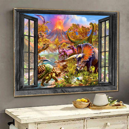 Dinosaurs Wall Arts Painting Art 3D Window View Jurassic Park Gift Idea Birthday Framed Prints, Canvas Paintings Framed Matte Canvas 8x10