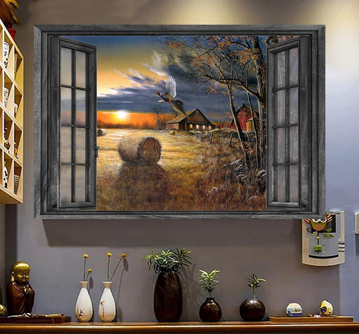 Farm Pheasants Canvas Painting Art 3D Window View Gift Idea Gift Birthday Framed Prints, Canvas Paintings Wrapped Canvas 8x10