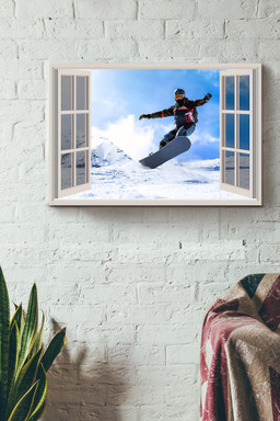 Skiing Vintage 3D Window View Gift Idea Decor Framed Prints, Canvas Paintings Framed Matte Canvas 12x16