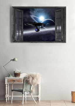 Spacecraft Star War Vintage 3D Window View Gift Idea Movie For Housewarming 03 Framed Prints, Canvas Paintings Framed Matte Canvas 16x24