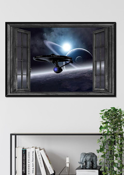 Spacecraft Star War Vintage 3D Window View Gift Idea Movie For Housewarming 03 Framed Prints, Canvas Paintings Framed Matte Canvas 32x48