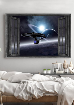 Spacecraft Star War Vintage 3D Window View Gift Idea Movie For Housewarming 03 Framed Prints, Canvas Paintings Framed Matte Canvas 24x36