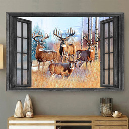 Deer 3D Window View Gilf Couple Deer Antlers Hunting Lover Da0415-Tnt Framed Prints, Canvas Paintings Framed Matte Canvas 8x10