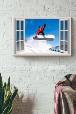 Skiing High Above The Sky Vintage 3D Window View Gift Idea Decor Framed Prints, Canvas Paintings Framed Matte Canvas 12x16