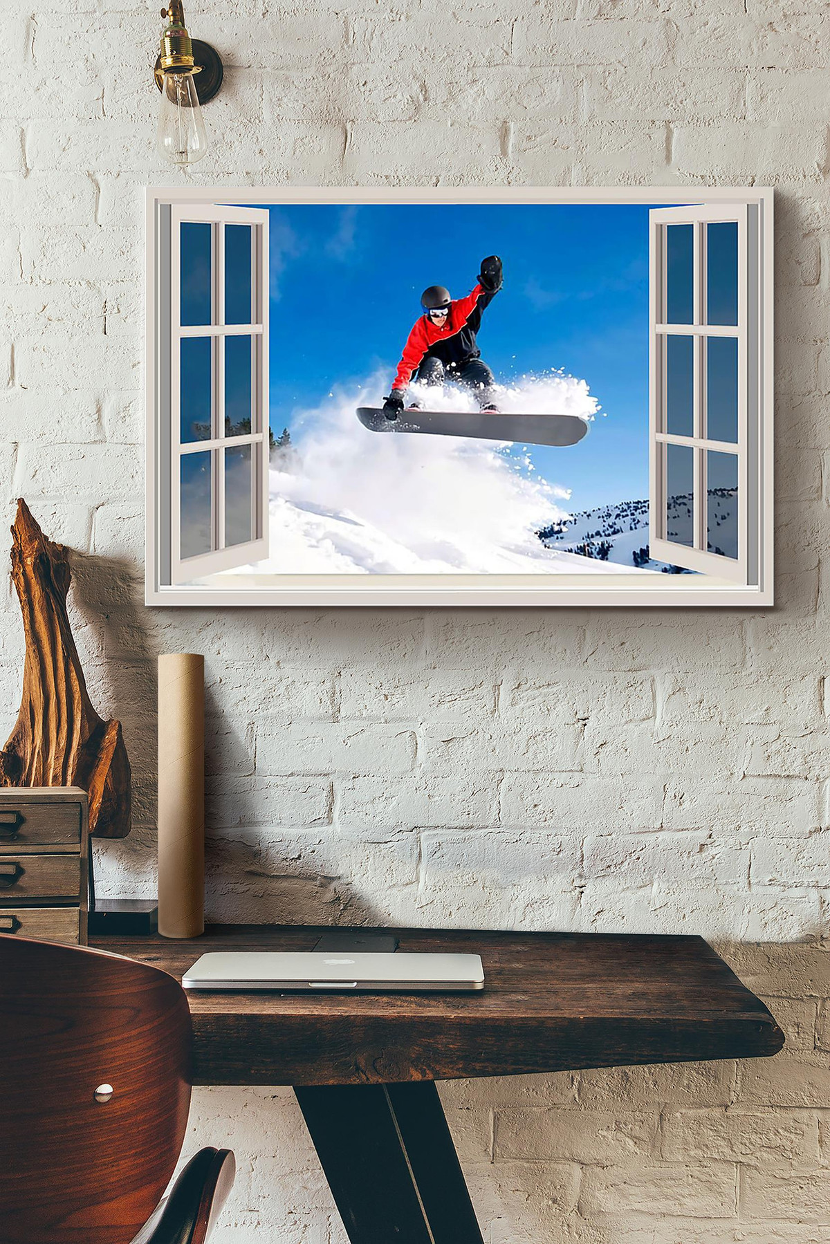Skiing High Above The Sky Vintage 3D Window View Gift Idea Decor Framed Prints, Canvas Paintings Wrapped Canvas 8x10