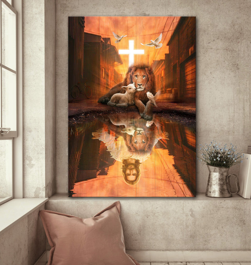 Lion Of Judah Lamb Of God Jesus'S Reflection Matte Gallery Canvas Painting, Canvas Hanging Gift Idea Framed Prints, Canvas Paintings Wrapped Canvas 8x10