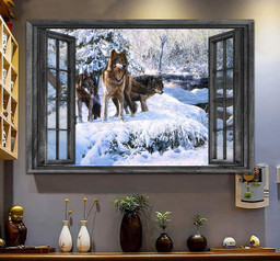 Wolf Cool 3D Window View Canvas Painting Art 3D Window View Wild Animals Gift Idea Birthday Framed Prints, Canvas Paintings Framed Matte Canvas 8x10