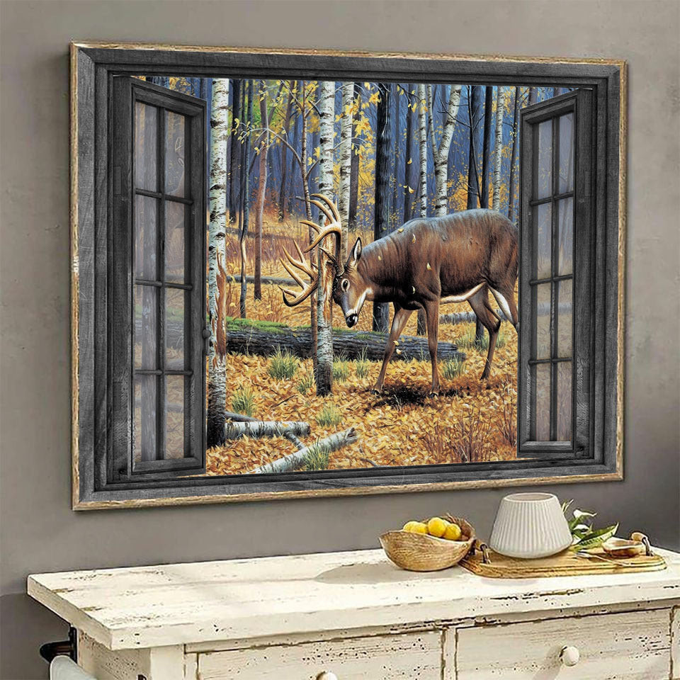 Deer 3D Window View Housewarming Gift Decor Fall Hunting Lover Da0349-Tnt Framed Prints, Canvas Paintings Wrapped Canvas 8x10