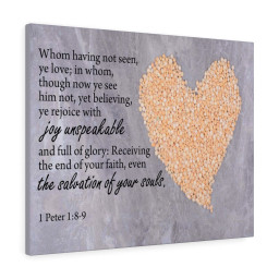 Scripture Canvas The Salvation of Your Souls 1 Peter 1:8-9 Christian Bible Verse Meaningful Framed Prints, Canvas Paintings Framed Matte Canvas 24x36