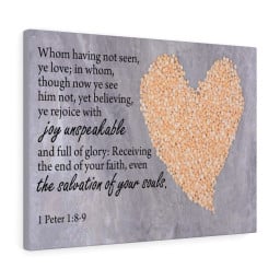 Scripture Canvas The Salvation of Your Souls 1 Peter 1:8-9 Christian Bible Verse Meaningful Framed Prints, Canvas Paintings Framed Matte Canvas 12x16
