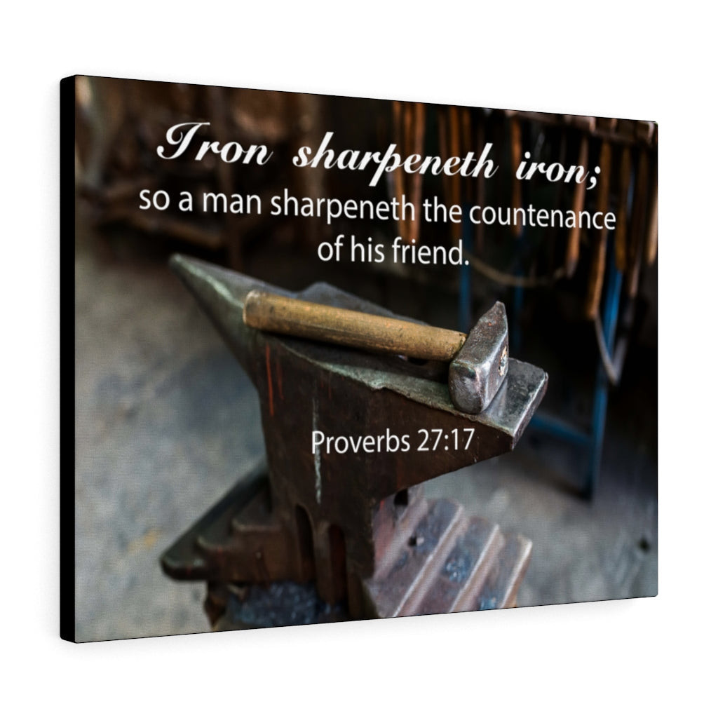 Scripture Canvas Iron Sharpeneth Iron Proverbs 27:17 Christian Bible Verse Meaningful Framed Prints, Canvas Paintings Wrapped Canvas 8x10
